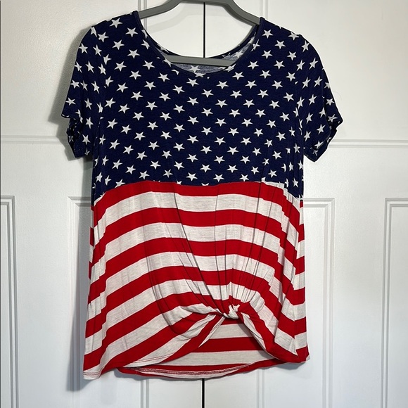 Tops - Patriotic Short Sleeve Tie Front Tee